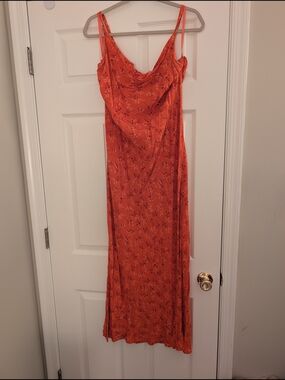 GAP Orange Floral Cowl Maxi Slip Dress